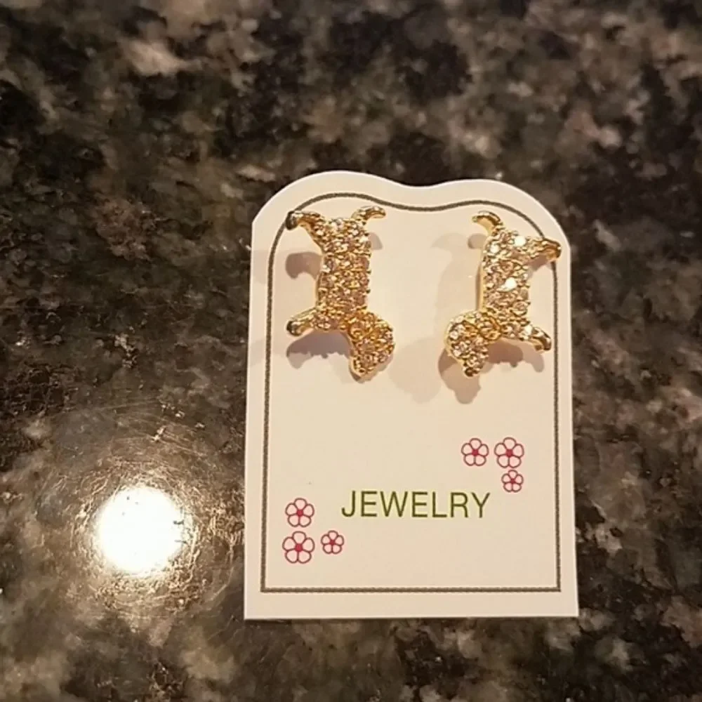 Kids Earrings 14k gold plated Dog Puppy CZ Girls.